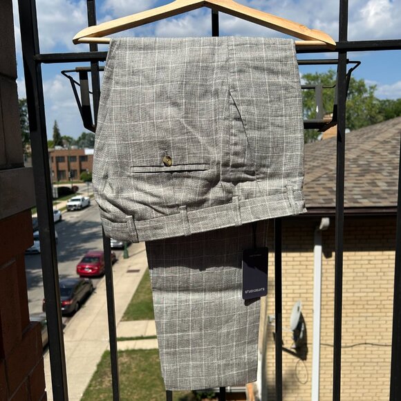 Italian Grey Plaid Linen Suit - Picture 9 of 12